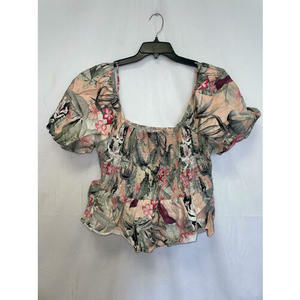 MSRP $59 GUESS Amina Linen Crop Top Pink Size XL NWOT